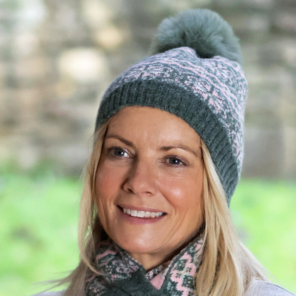 Agnes Sage and Pink Bobble Hat