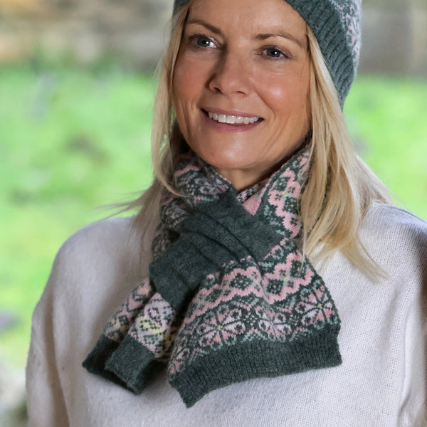 Agnes Sage and Pink Pull Through Scarf
