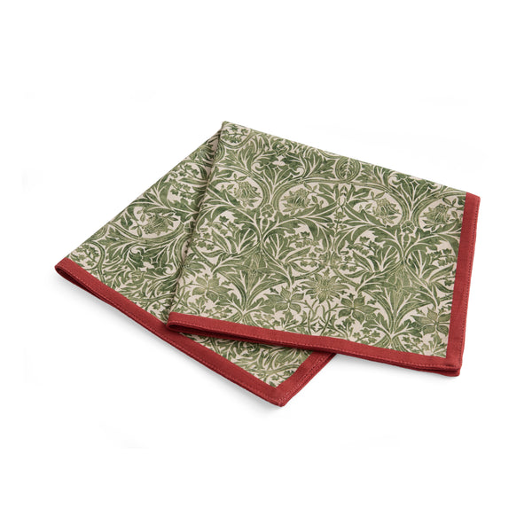 Morris & Co. Bluebell Red & Green Napkins, Set of 2