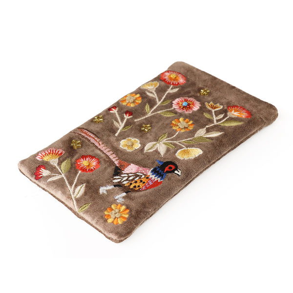 Pheasant Embroidered Glasses Case