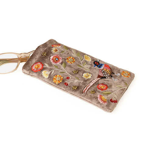 Pheasant Embroidered Glasses Case