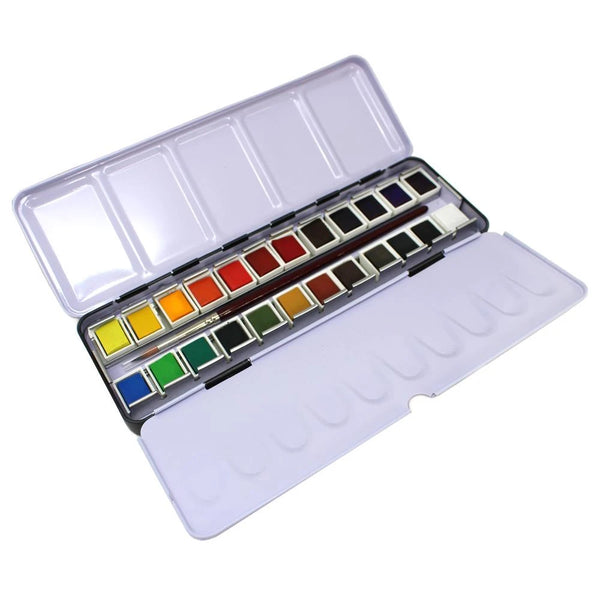 High Pigment Studio Watercolour Set with Brush (24 Half-Pans)