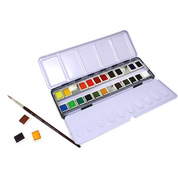 High Pigment Studio Watercolour Set with Brush (24 Half-Pans)