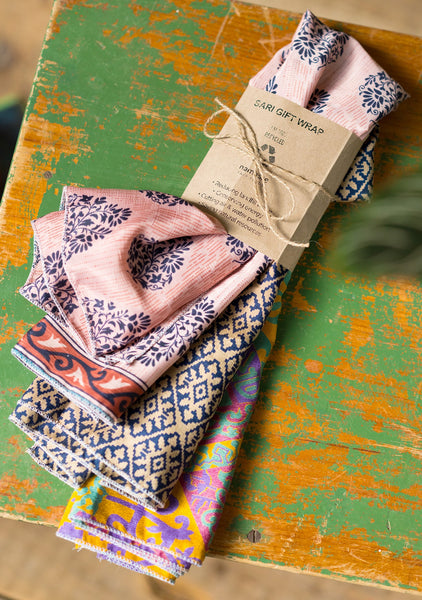 Set of 4 Recycled Sari Reusable Gift Wraps