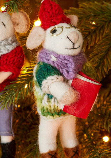 Set of 2 Felt Carol Singing Mice Hanging Ornaments