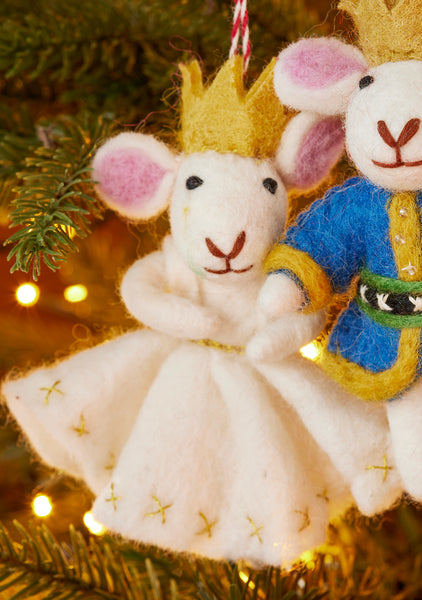 Set of 2 Felt Royal Mice Hanging Ornaments