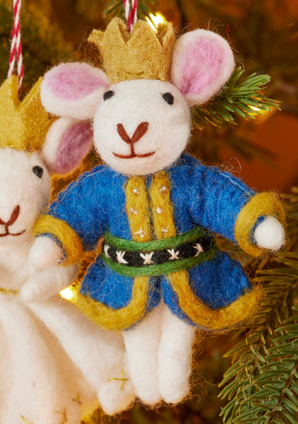 Set of 2 Felt Royal Mice Hanging Ornaments