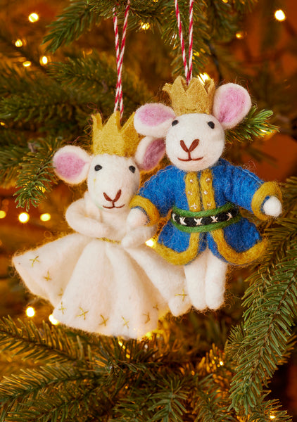 Set of 2 Felt Royal Mice Hanging Ornaments