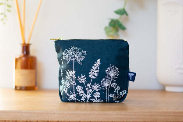 Navy Blue Linen Makeup Bag