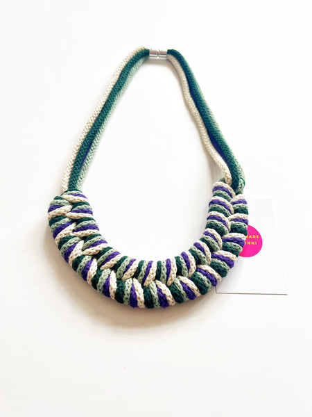 The Robin Knotted Cotton Necklace in Purple, Forest Green, Vanilla and Mint Green