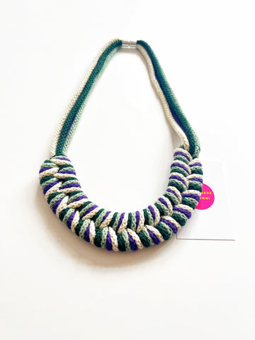 The Robin Knotted Cotton Necklace in Purple, Forest Green, Vanilla and Mint Green