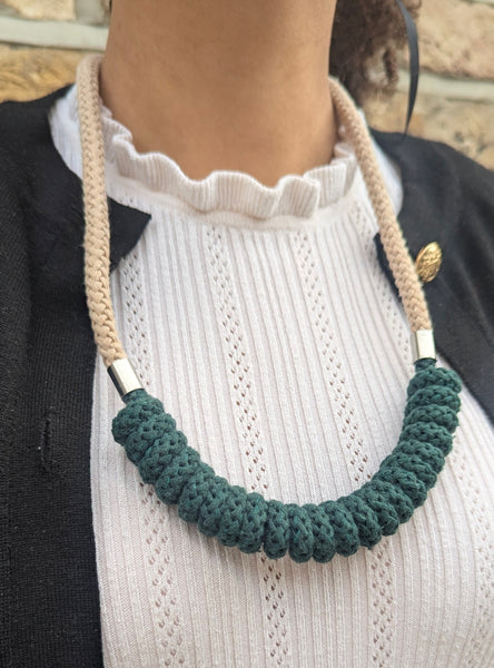 The Spring Cotton Necklace in Forest Green & Coffee