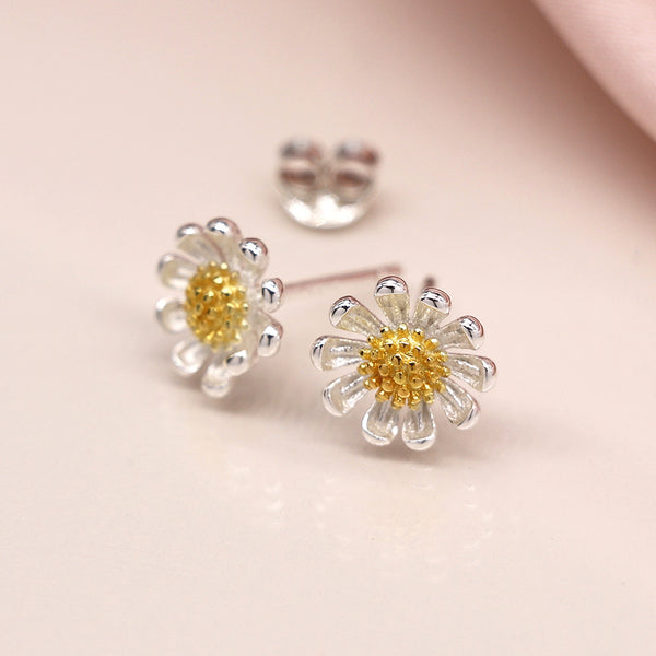 Sterling Silver and Gold Daisy Earrings