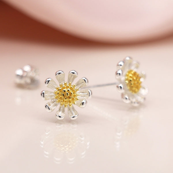 Sterling Silver and Gold Daisy Earrings