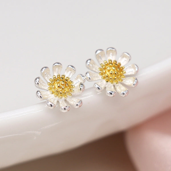 Sterling Silver and Gold Daisy Earrings