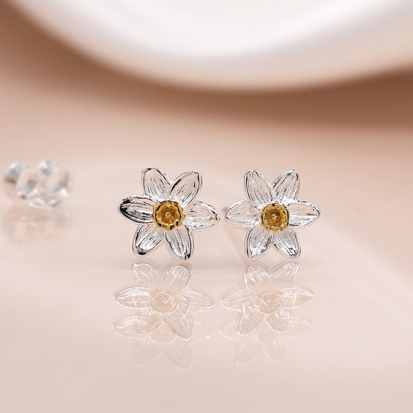Sterling Silver and Gold Daffodil Earrings