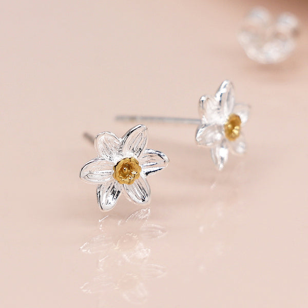Sterling Silver and Gold Daffodil Earrings