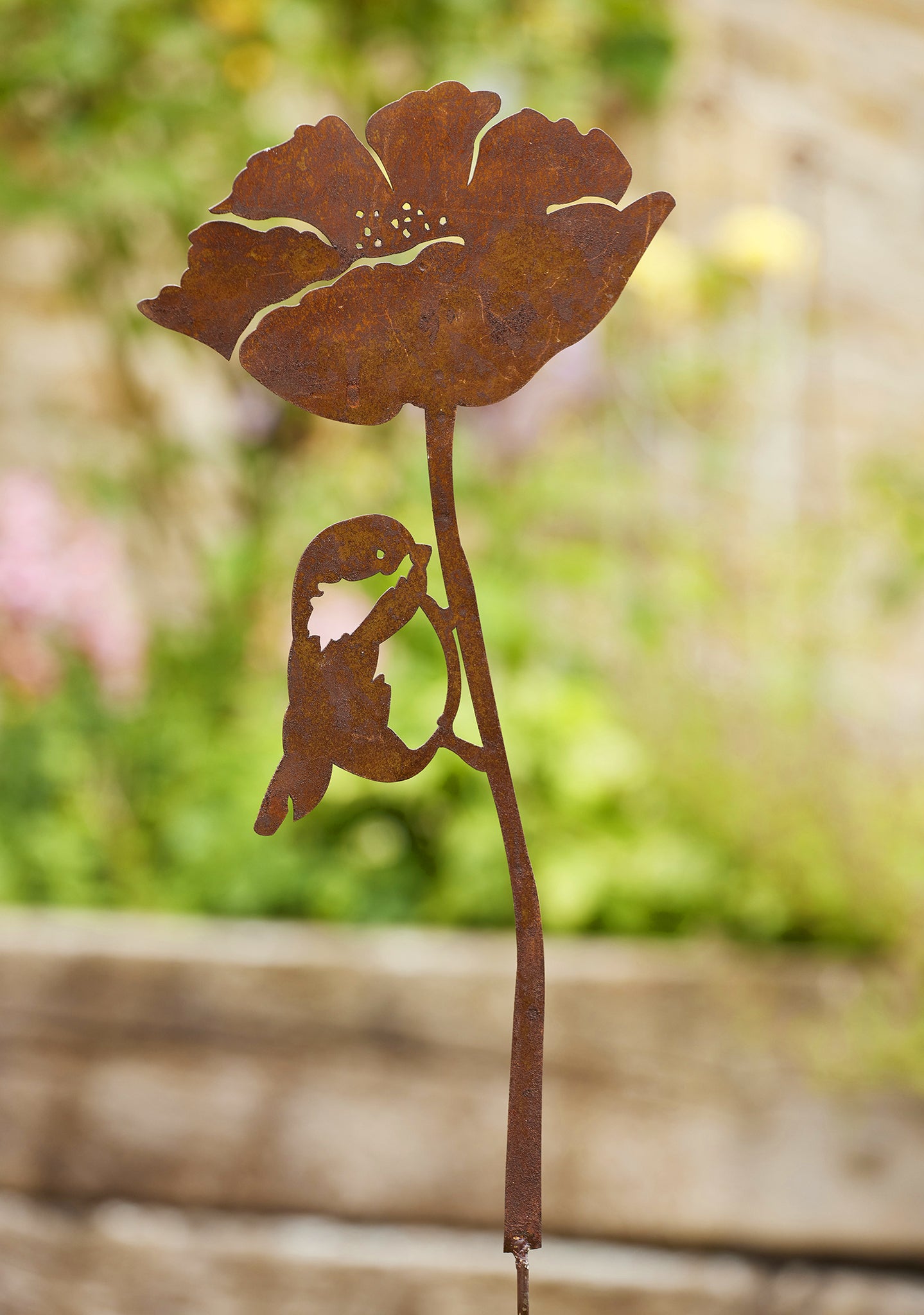 Rustic Garden Stake Blue Tit