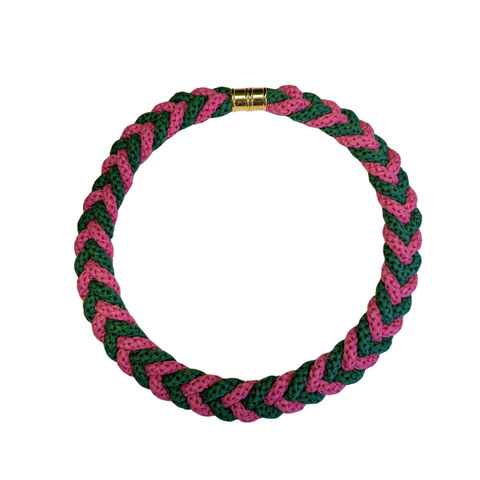 The Rachel Plaited Necklace - Emerald Green and Fuchsia