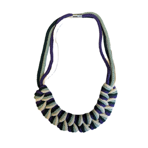 The Robin Knotted Cotton Necklace in Purple, Forest Green, Vanilla and Mint Green