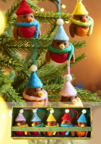 Set of 5 Hanging Felt Robins
