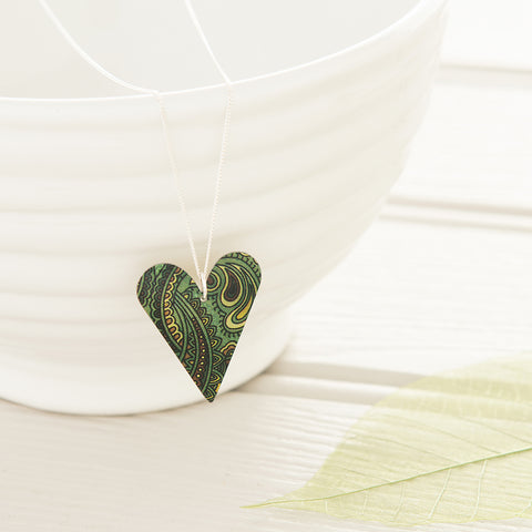 Damask Green Round Heart Necklace
