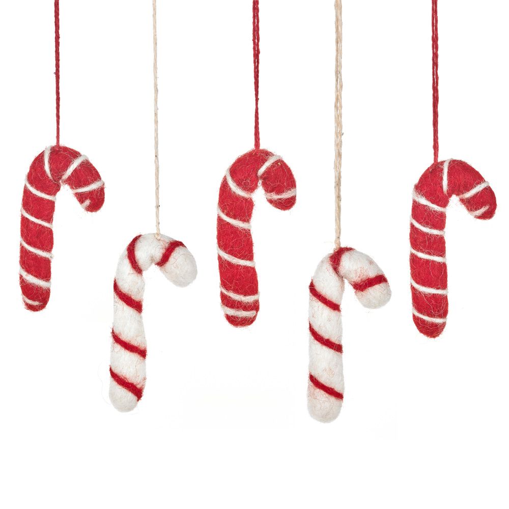 Set of 5 Candy Cane Hanging Christmas Decorations